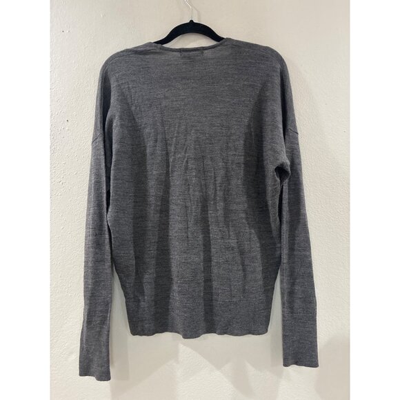 Lands' End gray v-neck sweater Womens Merino Wool size large Academia simple - Picture 2 of 7